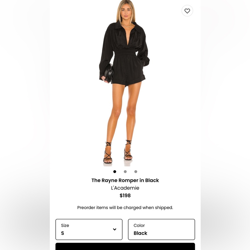 L’acadamie The Rayne Romper in Black size medium